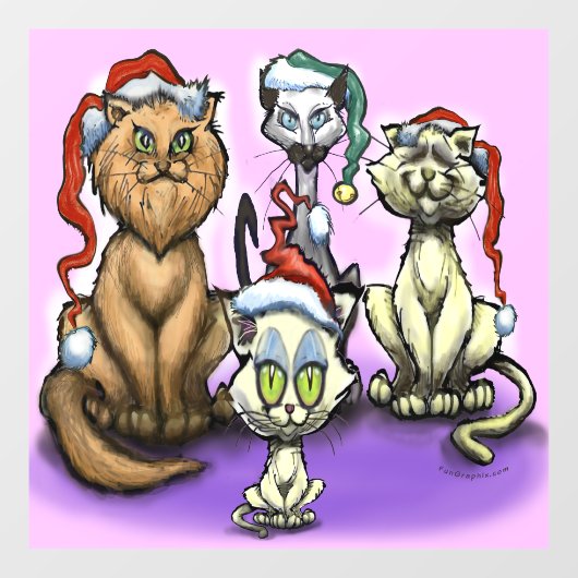 Kerstkatten Raamsticker (Vel)