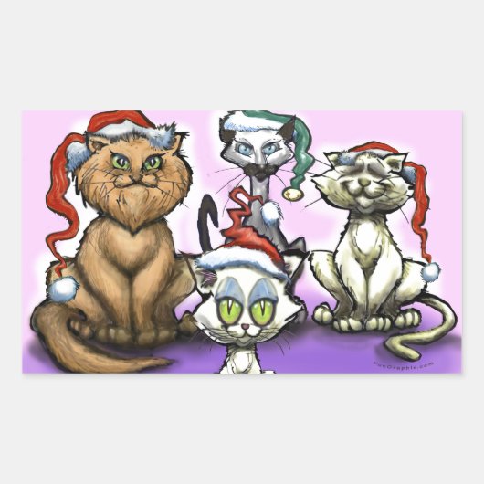 kerstkatten rechthoekige sticker (Voorkant)