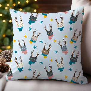 Kerstkatten Rendierhoorns Kleurrijke Sjaals Kussen