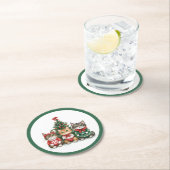 kerstkatten ronde kartonnen onderzetter (Insitu)