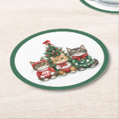 kerstkatten ronde kartonnen onderzetter (Gebogen)