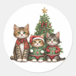 kerstkatten ronde sticker