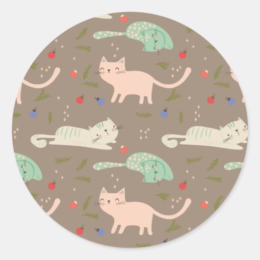 kerstkatten ronde sticker (Voorkant)