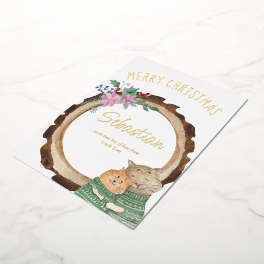 kerstkatten Rustige Lijst goudolie uit hout Folie Feestdagenkaart (Gedraaid)