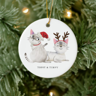 Kerstkatten Santa Antlers Keramisch Ornament