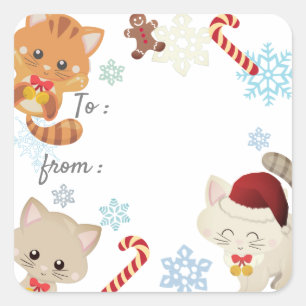 Kerstkatten, Sneeuwvlok Patroon Vakantie Gift Labe Vierkante Sticker