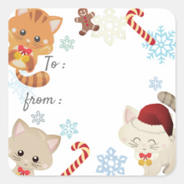 Kerstkatten, Sneeuwvlokpatroon Kerstcadeautag Vierkante Sticker