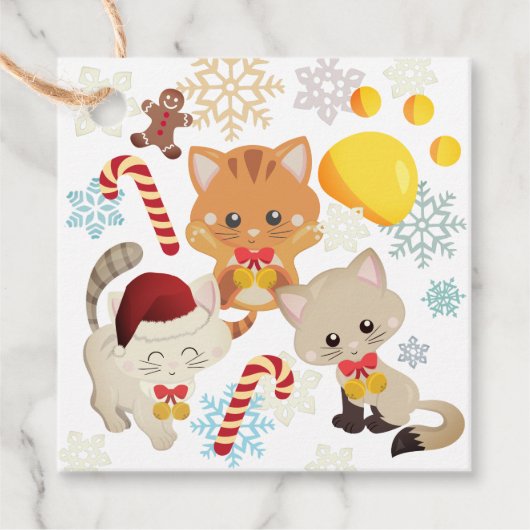 Kerstkatten Sneeuwvlokpatroon Vakantie Gift Labels (Voorkant)