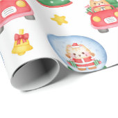 Kerstkatten Snowglobes op wit Cadeaupapier (Rol Hoek)