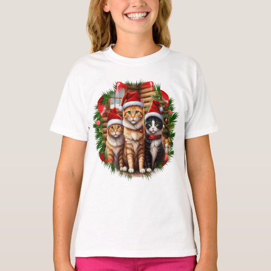 Kerstkatten T-shirt (Voorkant)