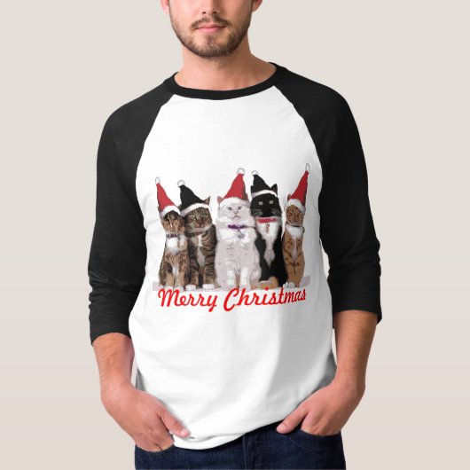 Kerstkatten T-shirt - lange hoes - zwart (Voorkant)