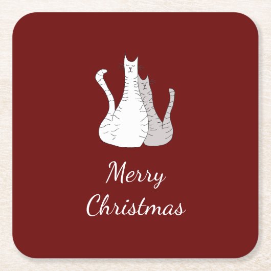 Kerstkatten tekenen Schattigee Katten rood Kartonnen Onderzetters (Voorkant)