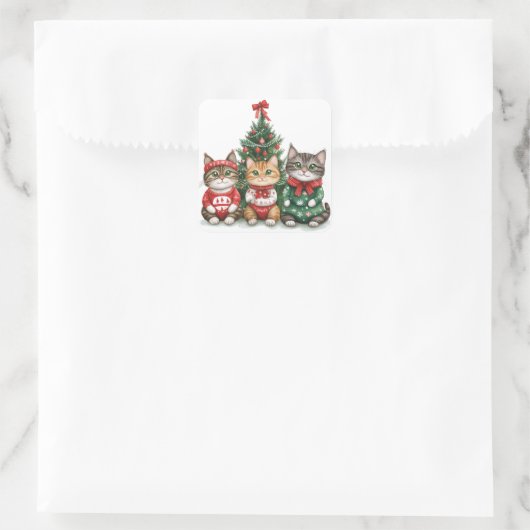 kerstkatten vierkante sticker (Tas)