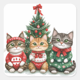 kerstkatten vierkante sticker