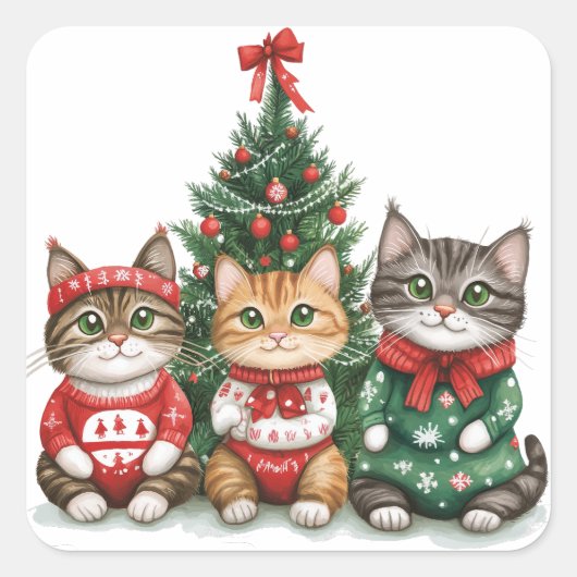 kerstkatten vierkante sticker (Voorkant)