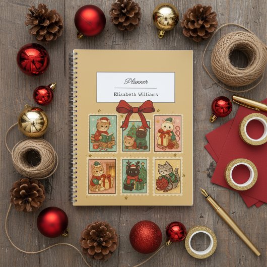 Kerstkatten Vintage Postzegels Retro Kerstkat Planner