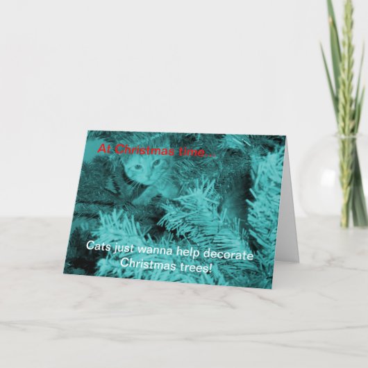 Kerstkatten willen gewoon Wenskaart Feestdagen Kaart (Voorkant)