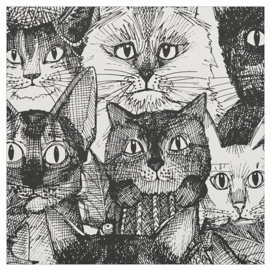 Kerstkatten zwart en wit stof (Swatch)
