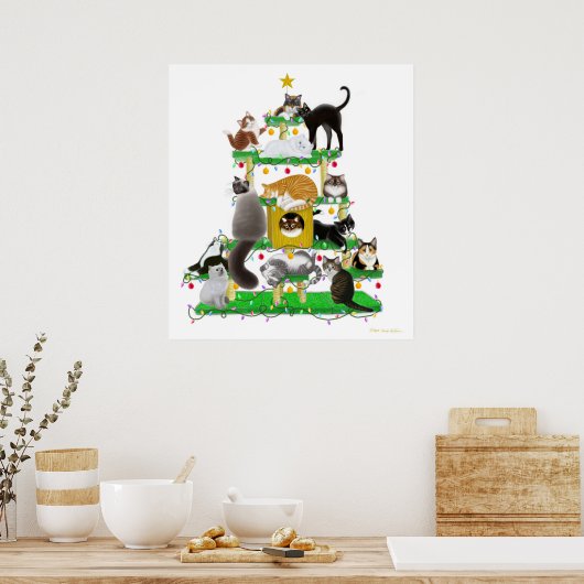 kerstkattenboom afdrukken poster (Keuken)