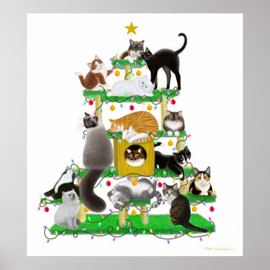 kerstkattenboom afdrukken poster (Voorkant)