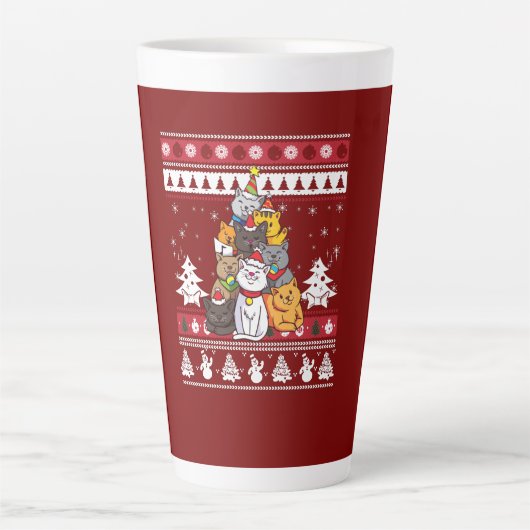 kerstkattenboom latte mok (Voorkant)