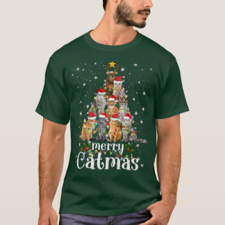 Kerstkattenboom met Santa-hoed Merry Catmas plezie T-shirt