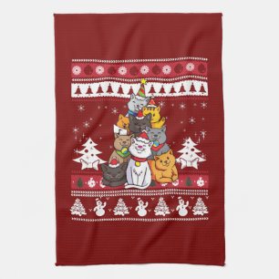 Kerstkattenboom Theedoek
