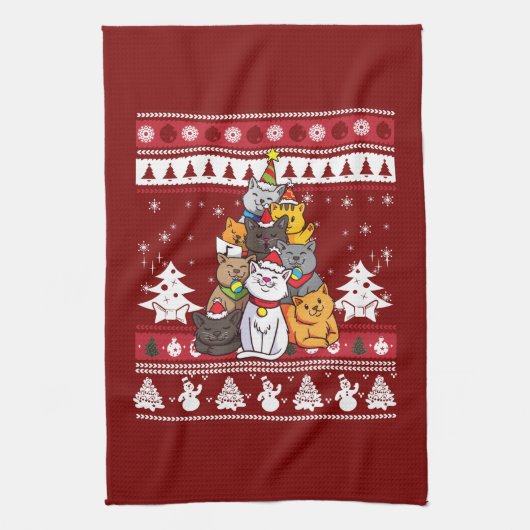 Kerstkattenboom Theedoek (Verticaal)