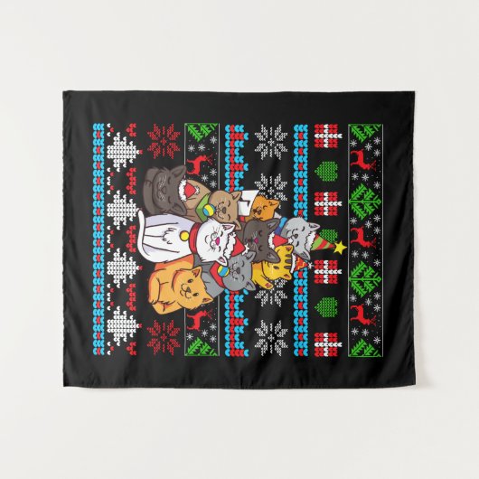 Kerstkattenboomcadeau Wandkleed (Voorkant (horizontaal))