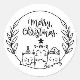 Kerstkattenkrans Ronde Sticker
