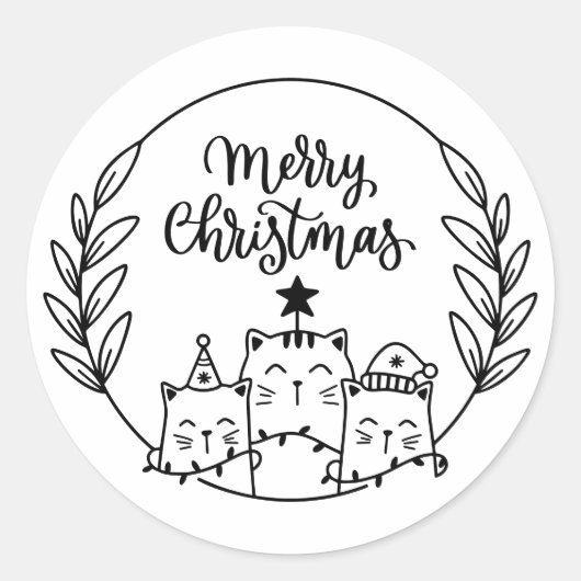 Kerstkattenkrans Ronde Sticker (Voorkant)