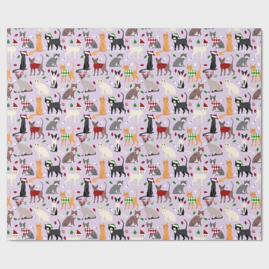 Kerstkattenpapier Cadeaupapier (Vlak)