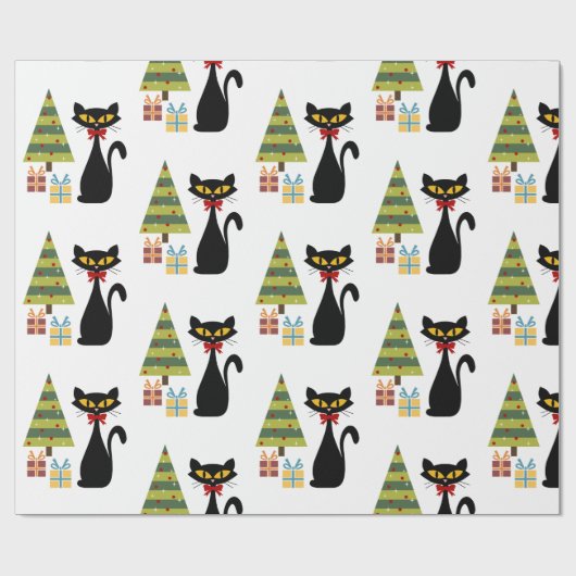 Kerstkattenpapier uit de midden van de eeuw cadeaupapier (Vlak)