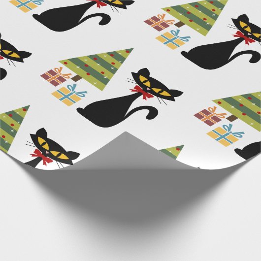 Kerstkattenpapier uit de midden van de eeuw cadeaupapier (Hoek)