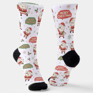 Kerstkattenpatroon "Prettig Kerstfeest" Holiday  Sokken