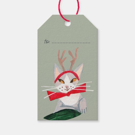Kerstkattenrendierfeestdag Cadeaulabel (Voorkant)