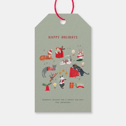 Kerstkattenrendierfeestdag Cadeaulabel (Achterkant)