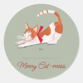 Kerstkattenrendiergroene feestdag ronde sticker (Voorkant)