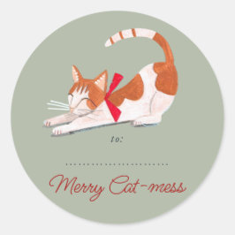 Kerstkattenrendiergroene feestdag ronde sticker