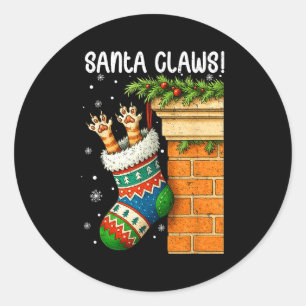 Kerstkattensok Santa Kitten Klauw Kattenliefhebber Ronde Sticker