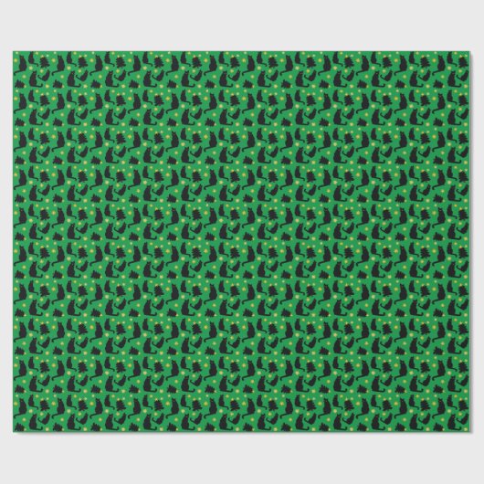 Kerstkattenstaren en -bomen cadeaupapier (Vlak)