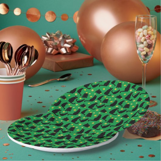 Kerstkattenstaren en -bomen papieren bordje (Multi)
