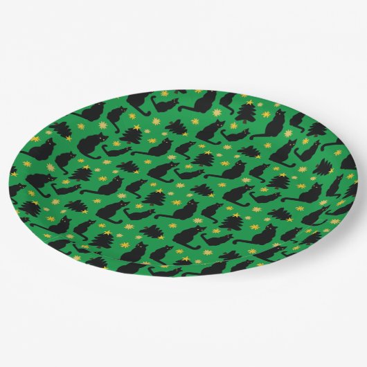 Kerstkattenstaren en -bomen papieren bordje (Gekanteld)