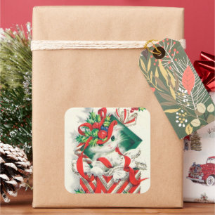  kerstkattensticker vierkante sticker