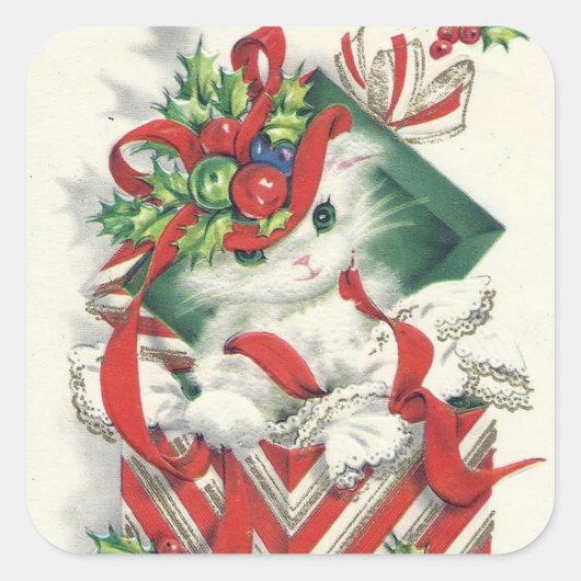  kerstkattensticker vierkante sticker (Voorkant)