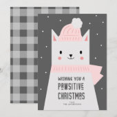 Kerstkattenwoordspeling, Schattige Kat Pawsitive Feestdagenkaart (Voorkant / Achterkant)