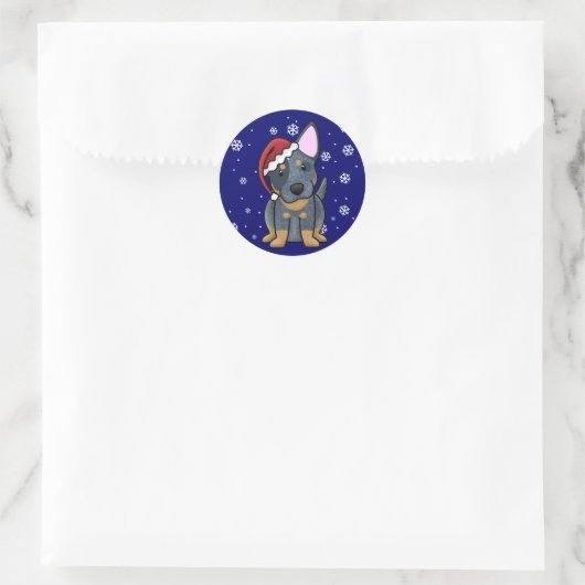 KerstKawaii Blue Heeler Ronde Sticker (Tas)
