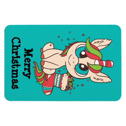 KerstKawaii Unicorn Magneet (Horizontaal)