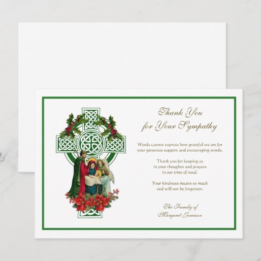 KerstKeltische KruisIers condoleances Dank u wel Bedankkaart (Voorkant / Achterkant)