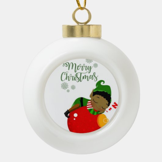 Kerstkeramisch Ornament, Elf Keramische Bal Ornament (Voorkant)